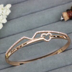 Love Engraved Rose Gold Bangle with Heart Detail, XPBL0593